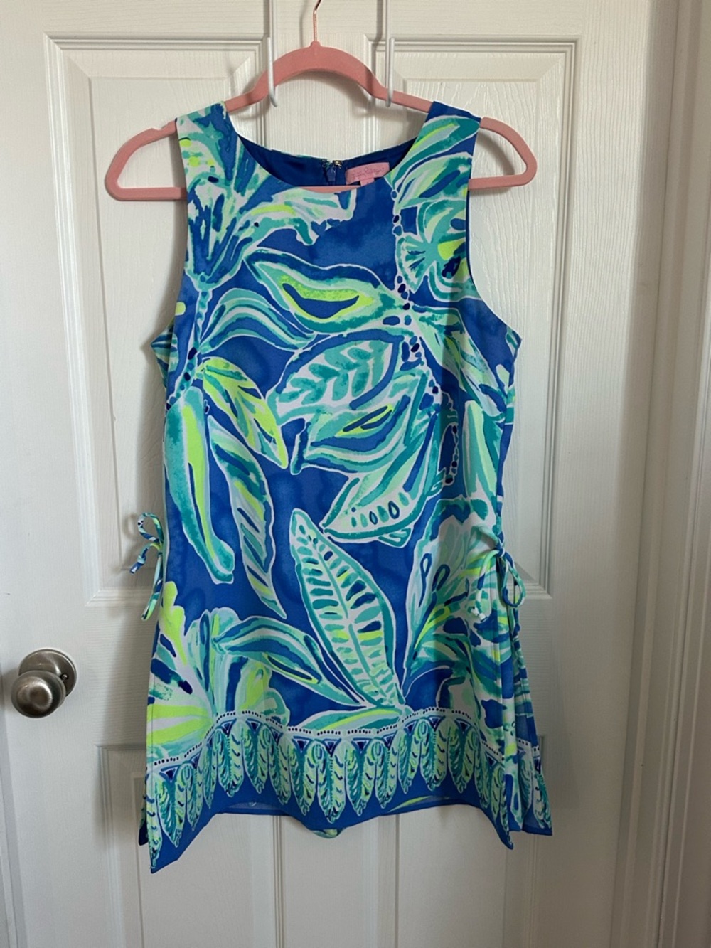 Lilly Pulitzer- Bright Tropical Leaf Donna Romper in Blue & Green